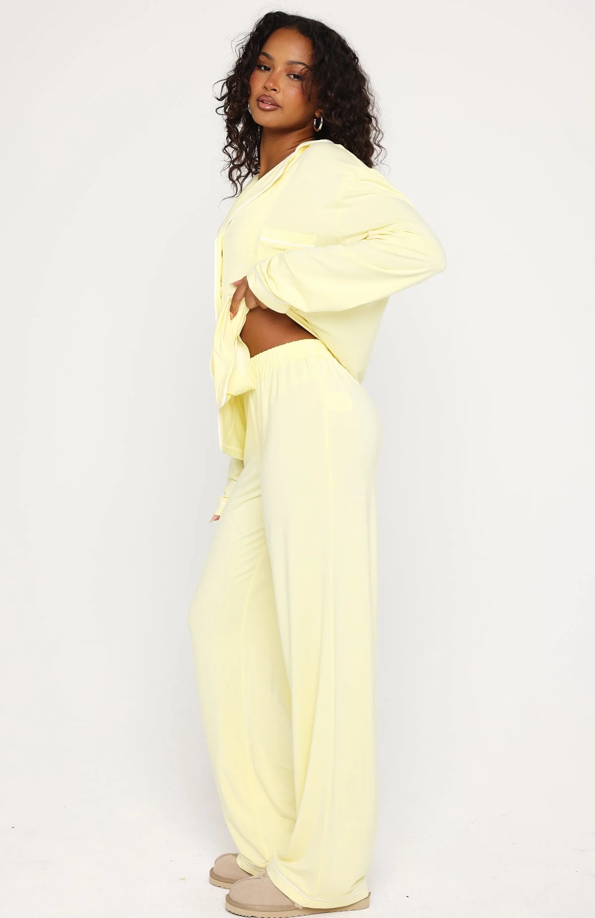 Airplane Mode Modal Wide Leg Pyjama Pants Lemon - Image 3