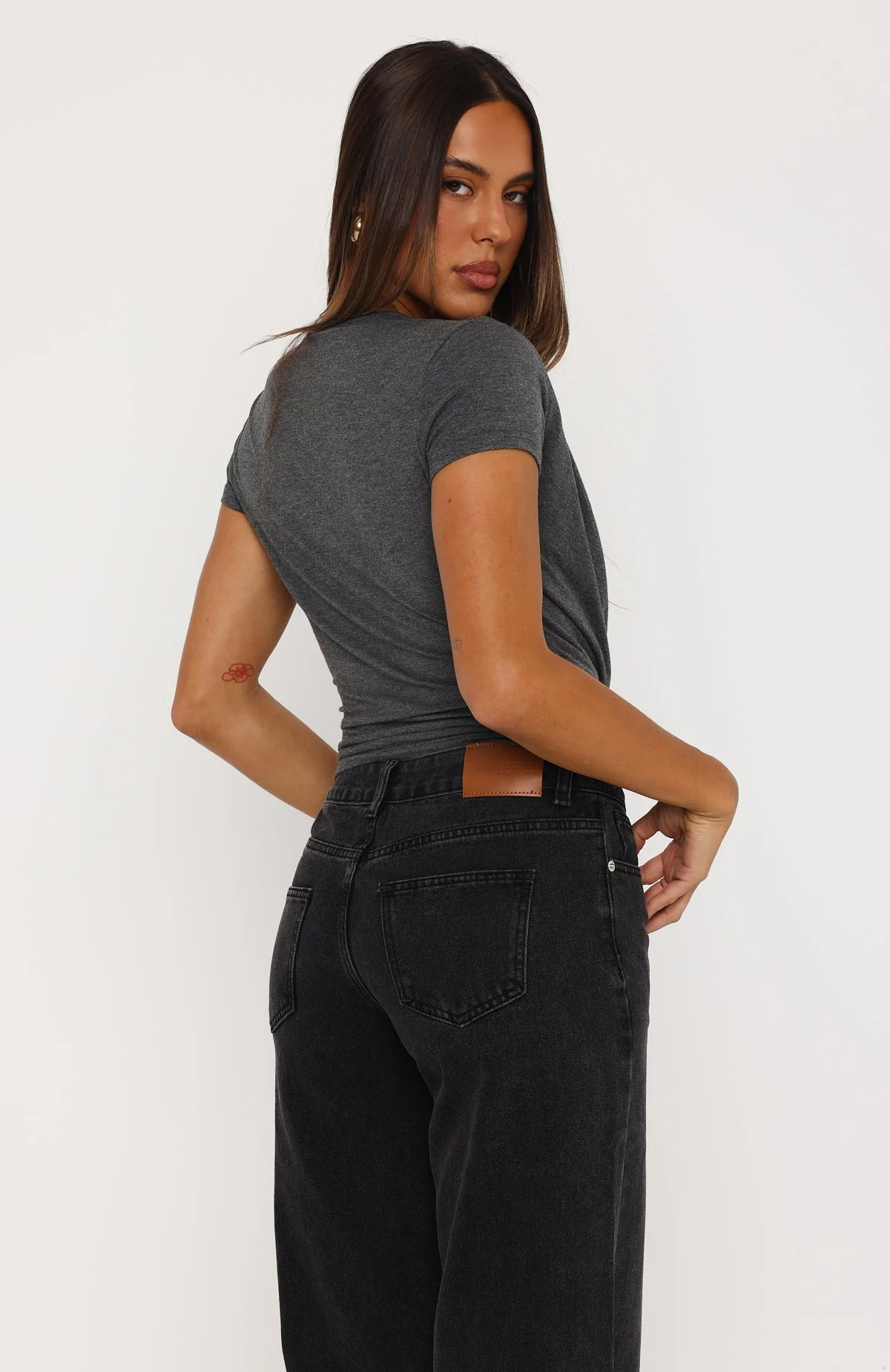 Almost Told You Short Sleeve Cowl Neck Top Charcoal Marle - Image 5