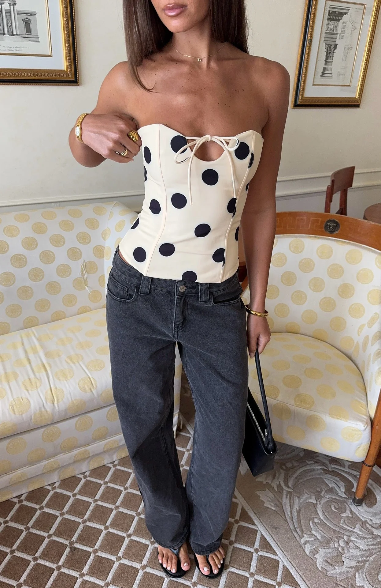 Baby Doll Strapless Bustier Butter/Black Polka Dot - Image 2