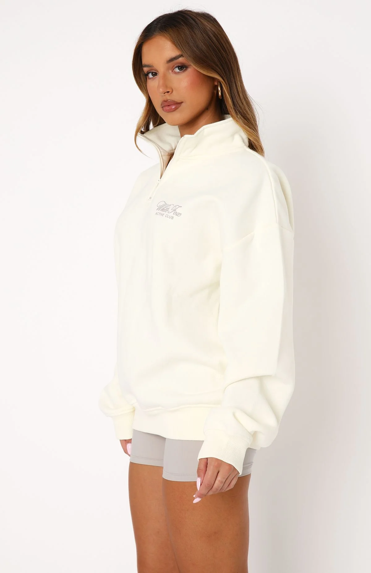 Blind Sided Zip Front Sweater Off White - Image 3