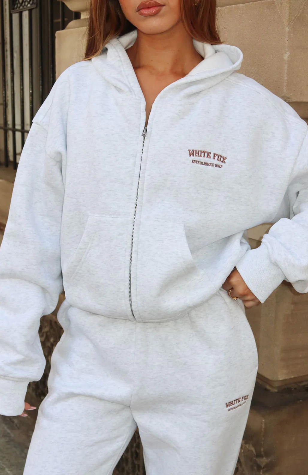Can't Miss It Boxy Zip Front Hoodie Grey Marle/Rose Gold - Image 5