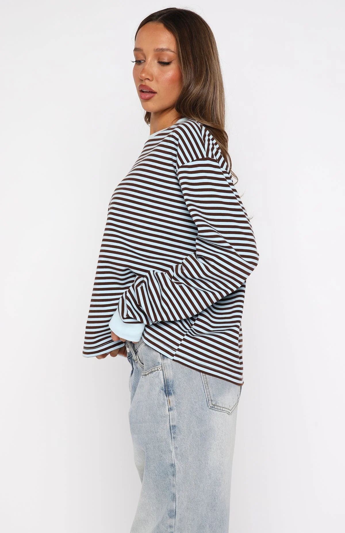 Catch The Drift Long Sleeve Tee Blue/Choc Stripe - Image 4