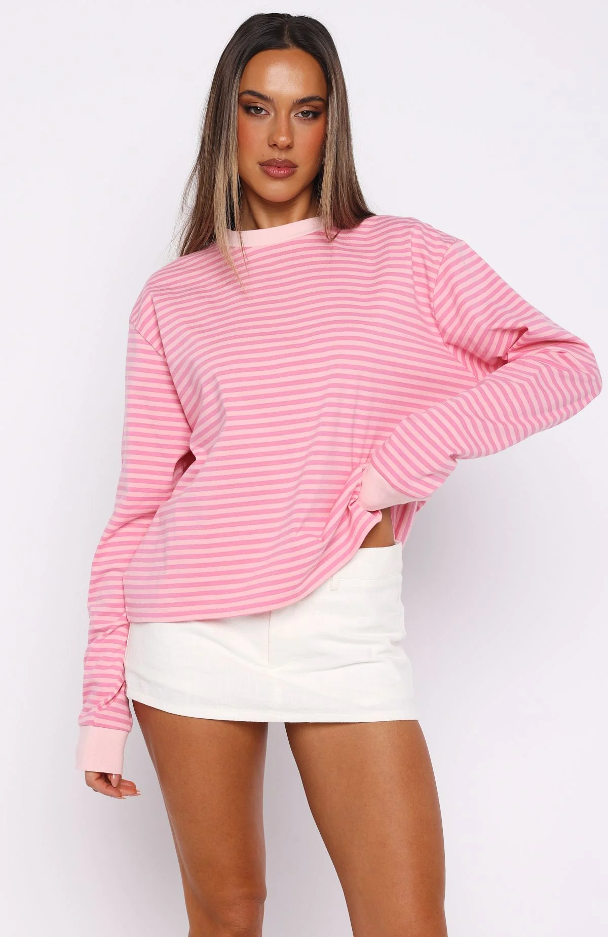 Catch The Drift Long Sleeve Tee Dark Pink/Light Pink Stripe - Image 3