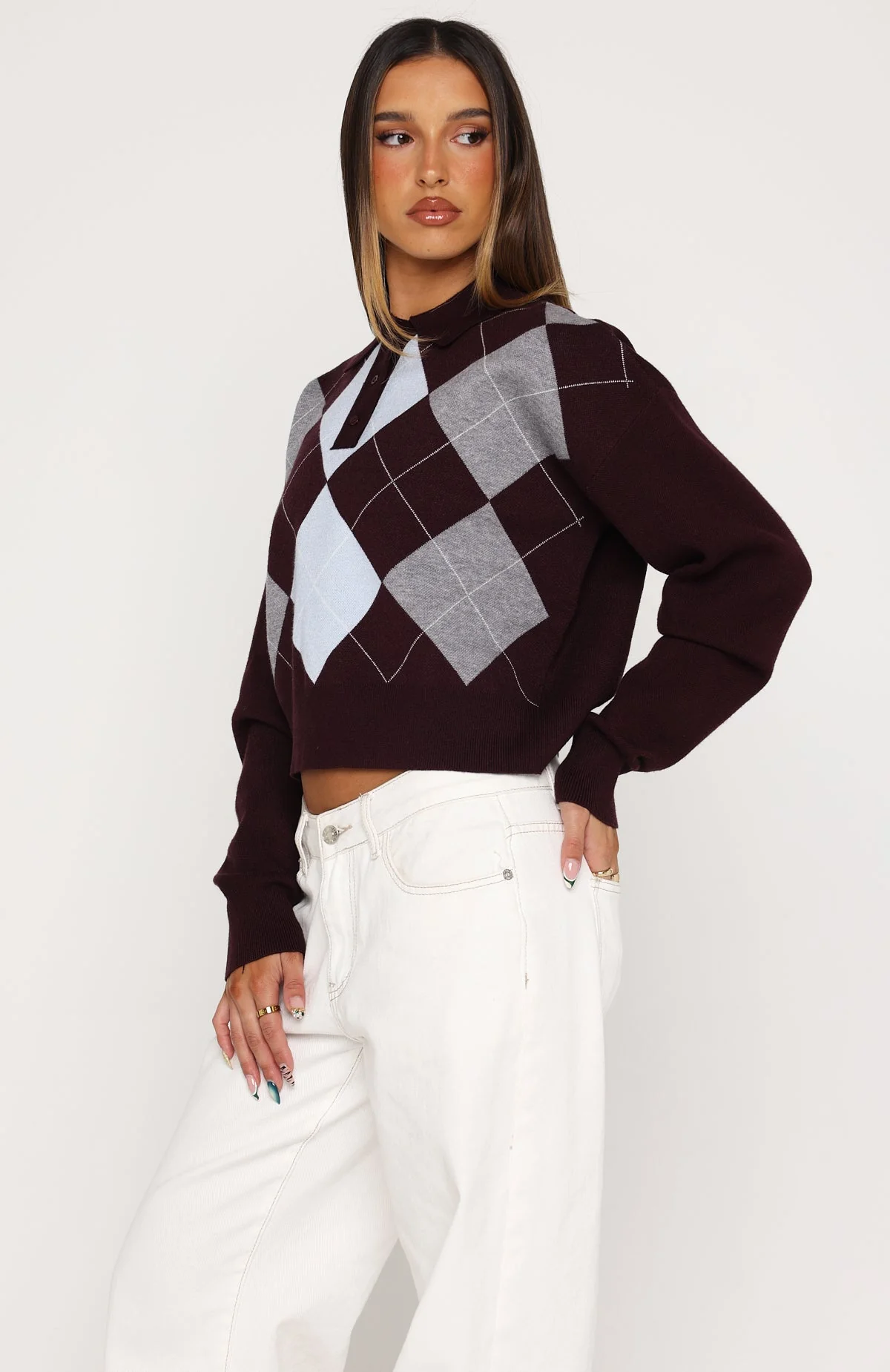 Cinzia Argyle Knit Sweater Mulled Merlot - Image 3
