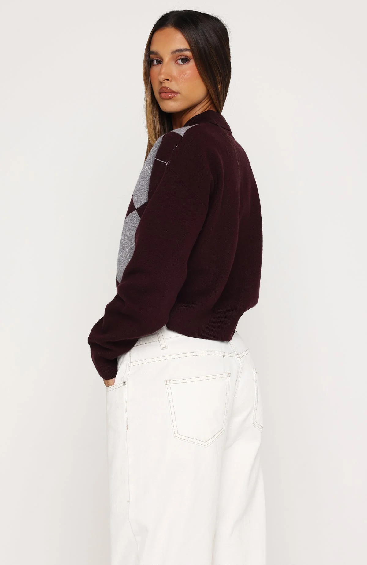Cinzia Argyle Knit Sweater Mulled Merlot - Image 4