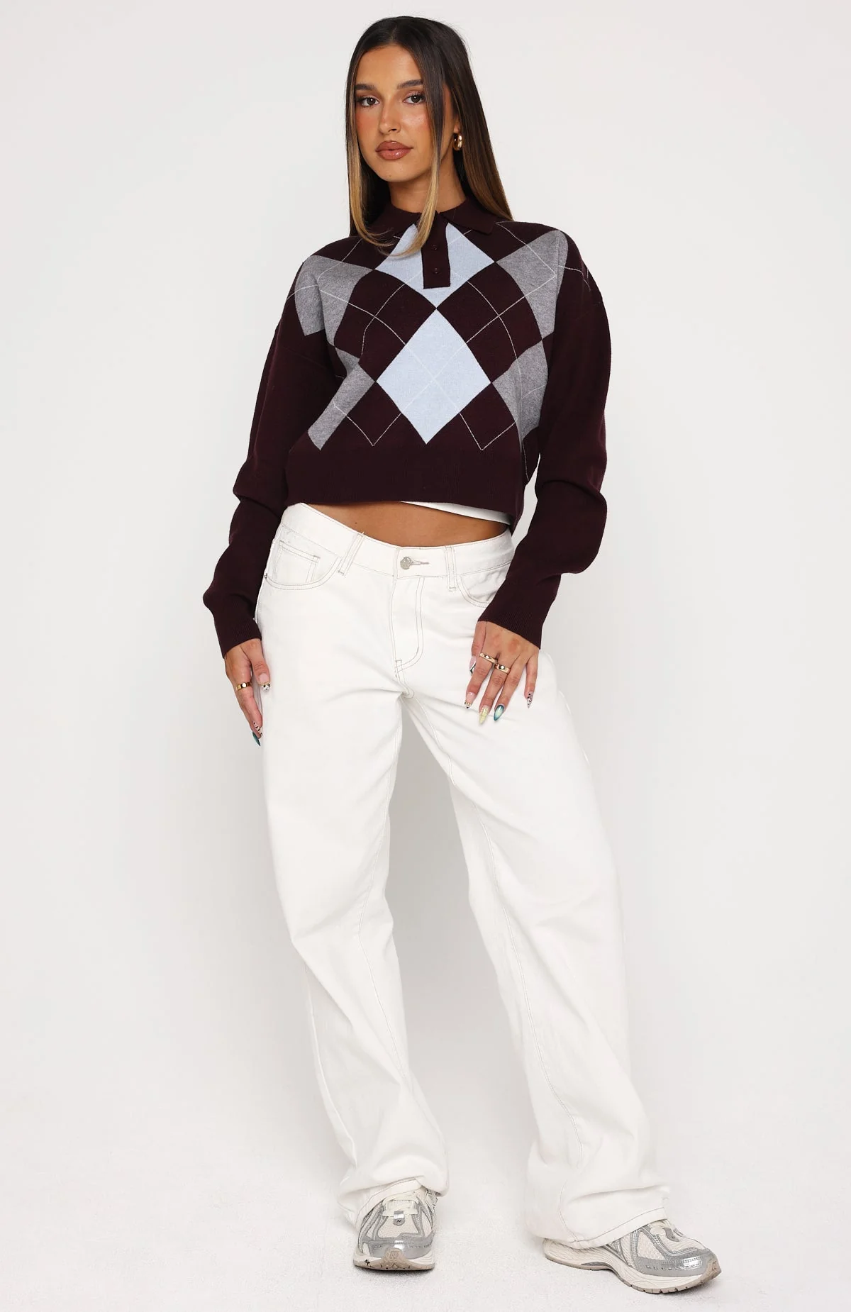 Cinzia Argyle Knit Sweater Mulled Merlot - Image 5