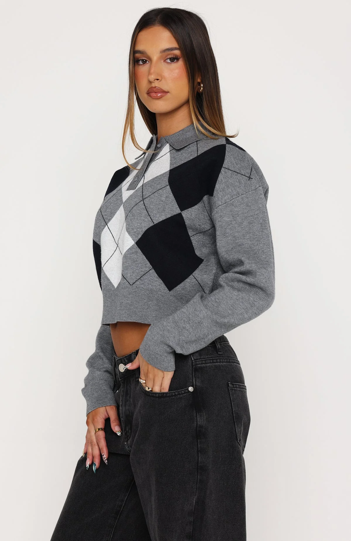 Cinzia Argyle Knit Sweater Navy Winter - Image 3