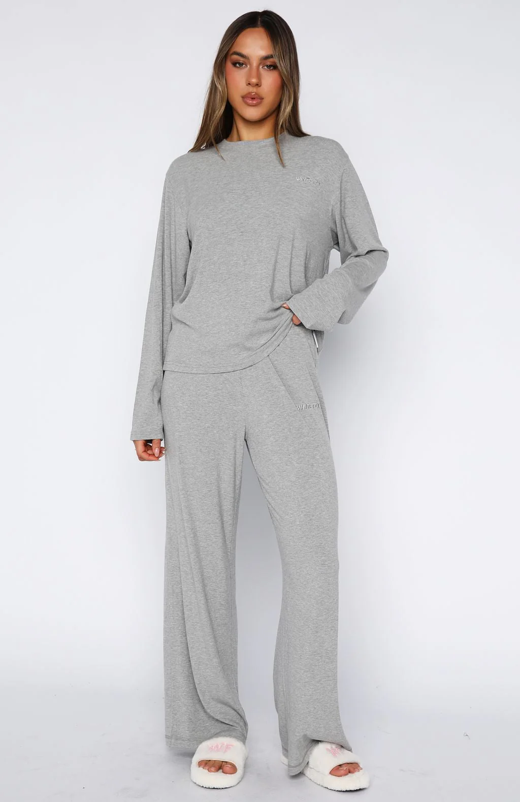 Come A Long Way Soft Lounge Long Sleeve Ribbed Tee Grey Marle - Image 5