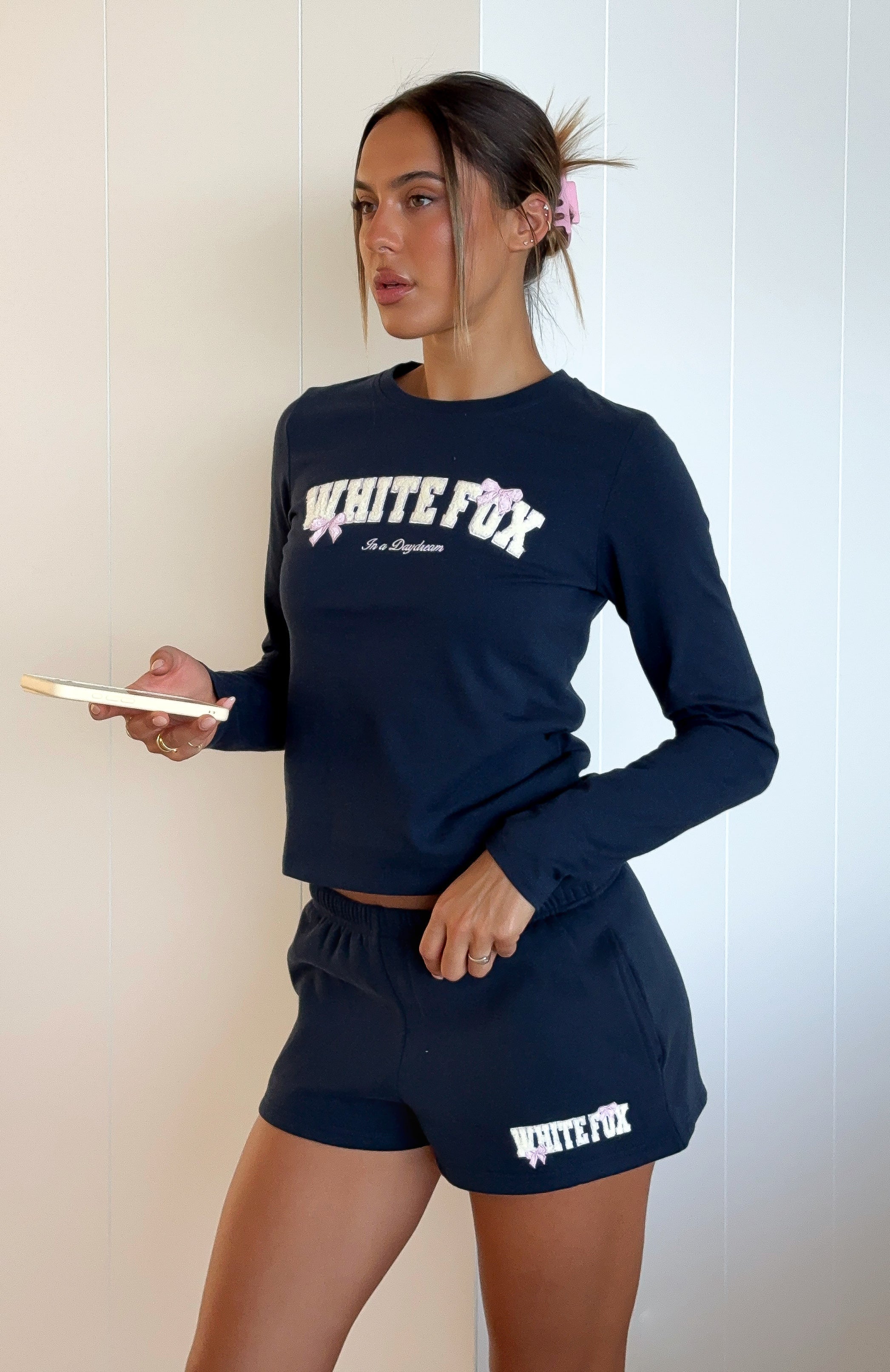 Daydreamers Madeline Long Sleeve Baby Tee Navy - Image 7