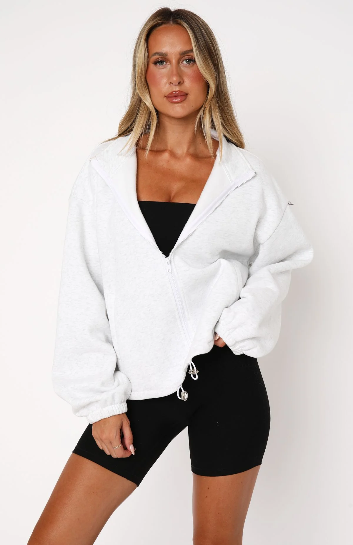 Don't Look Now Zip Front Sweater Grey Marle - Image 2