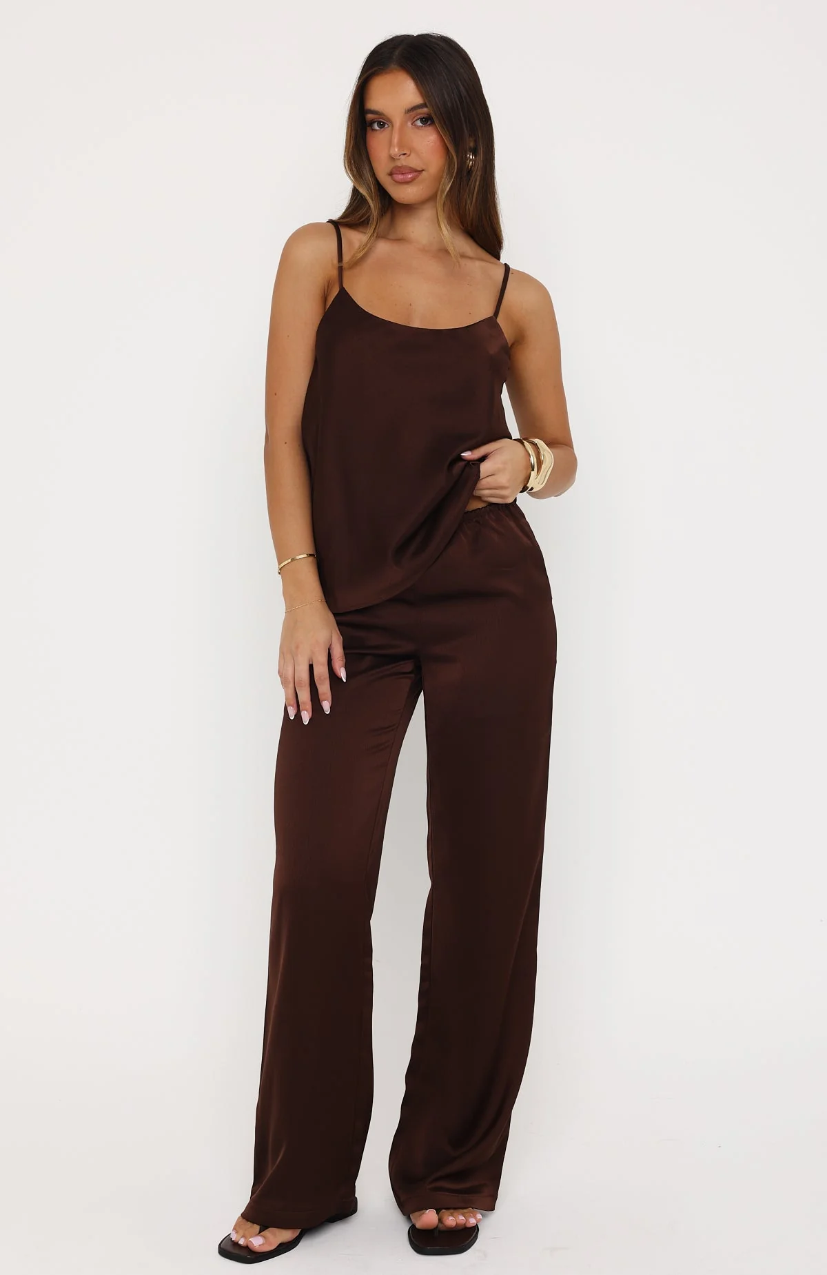 Falling Fast Satin Cami Top Chocolate - Image 5