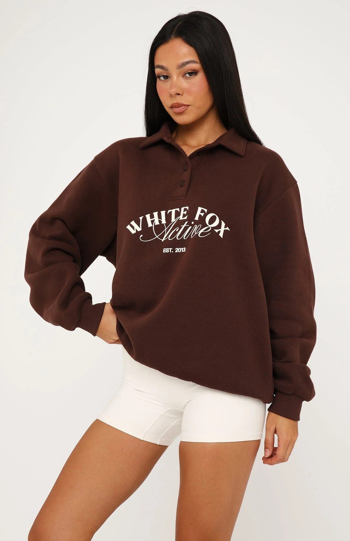 Far Away Oversized Henley Sweater Dark Chocolate - Image 3