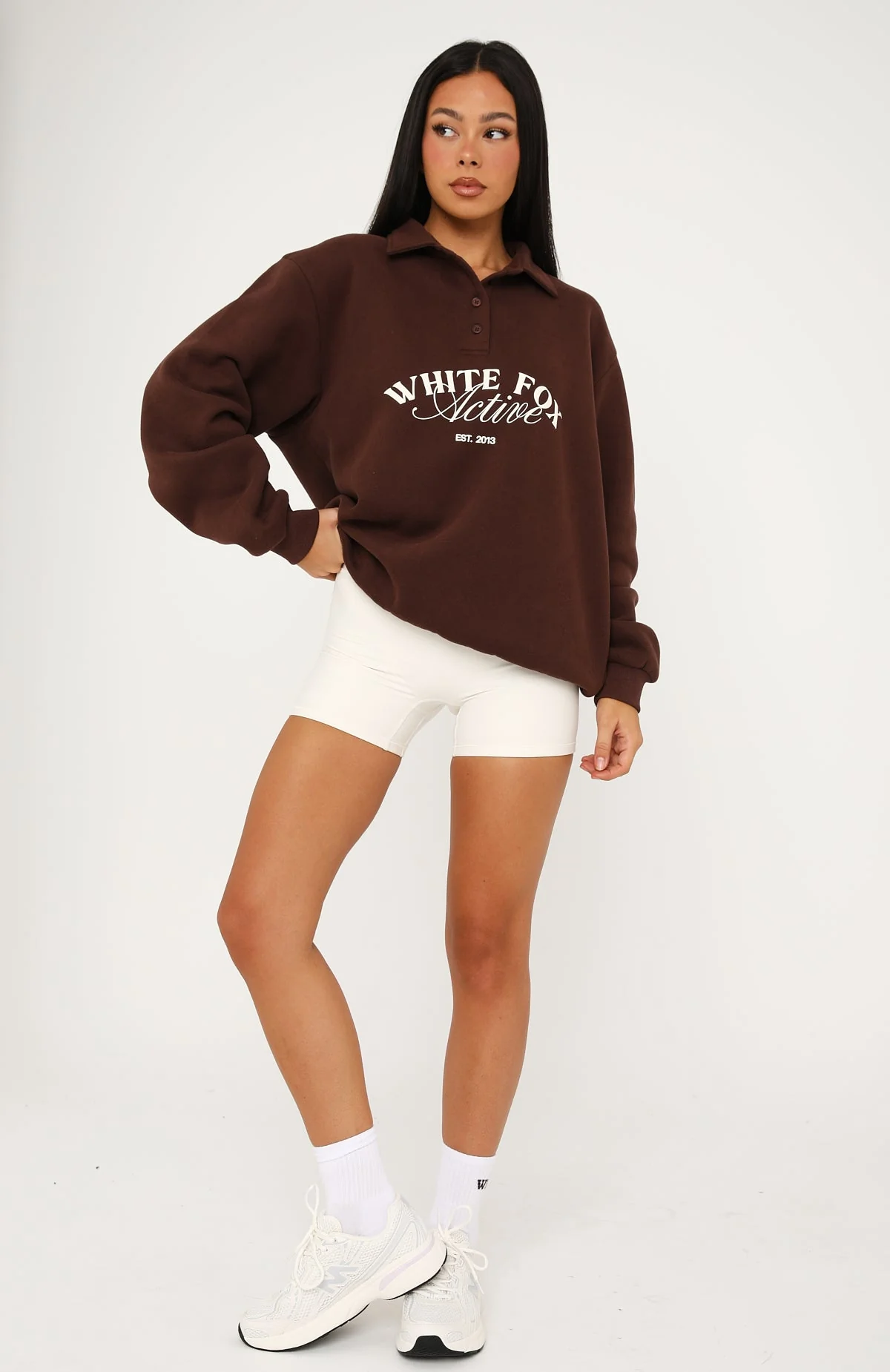 Far Away Oversized Henley Sweater Dark Chocolate - Image 6