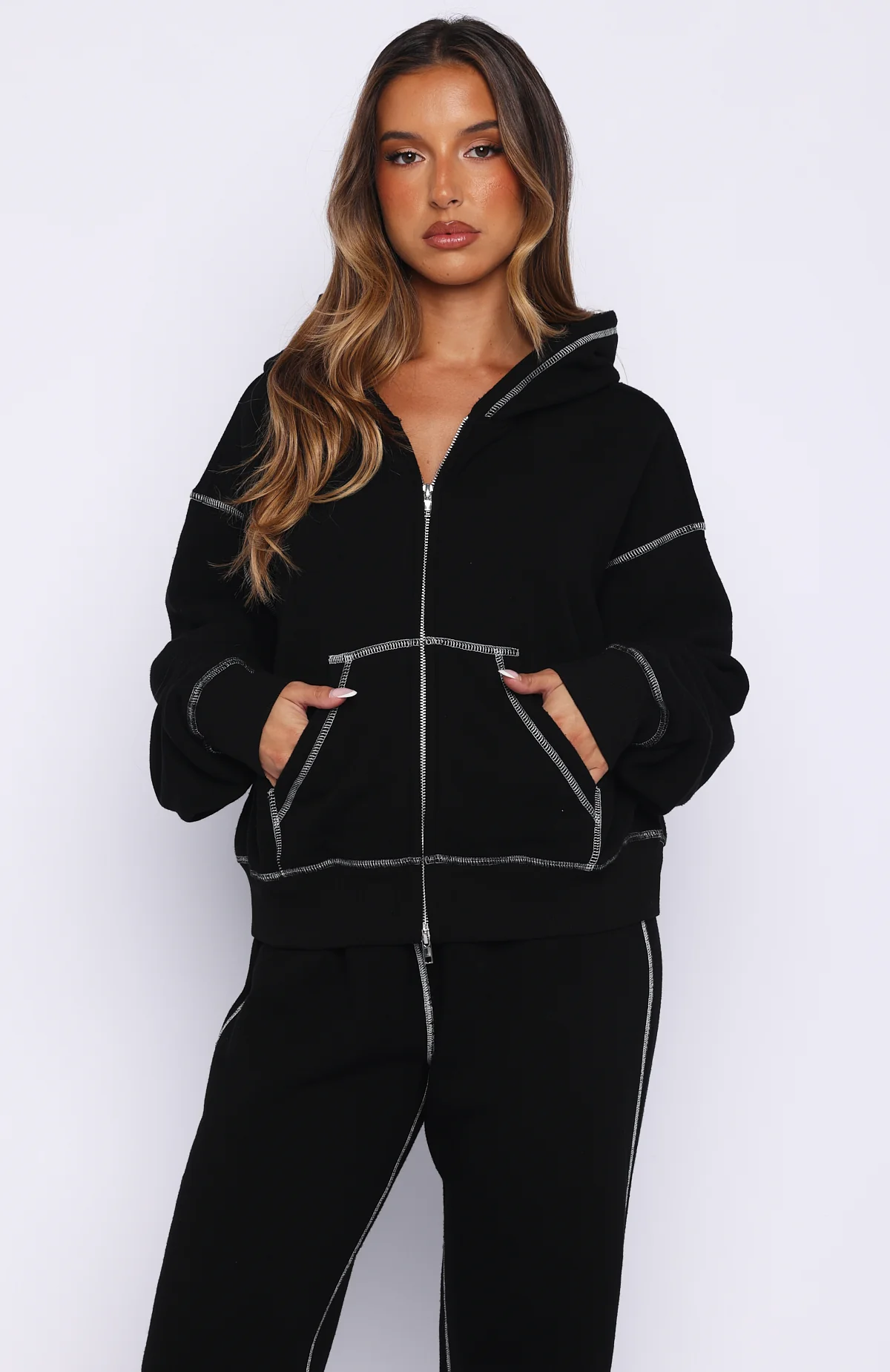 Flashing By Boxy Zip Front Hoodie Black - Image 2