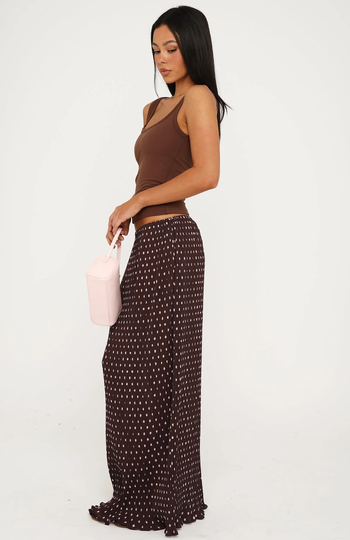 Flow State Maxi Skirt Choc/Pink Polka Dot - Image 4
