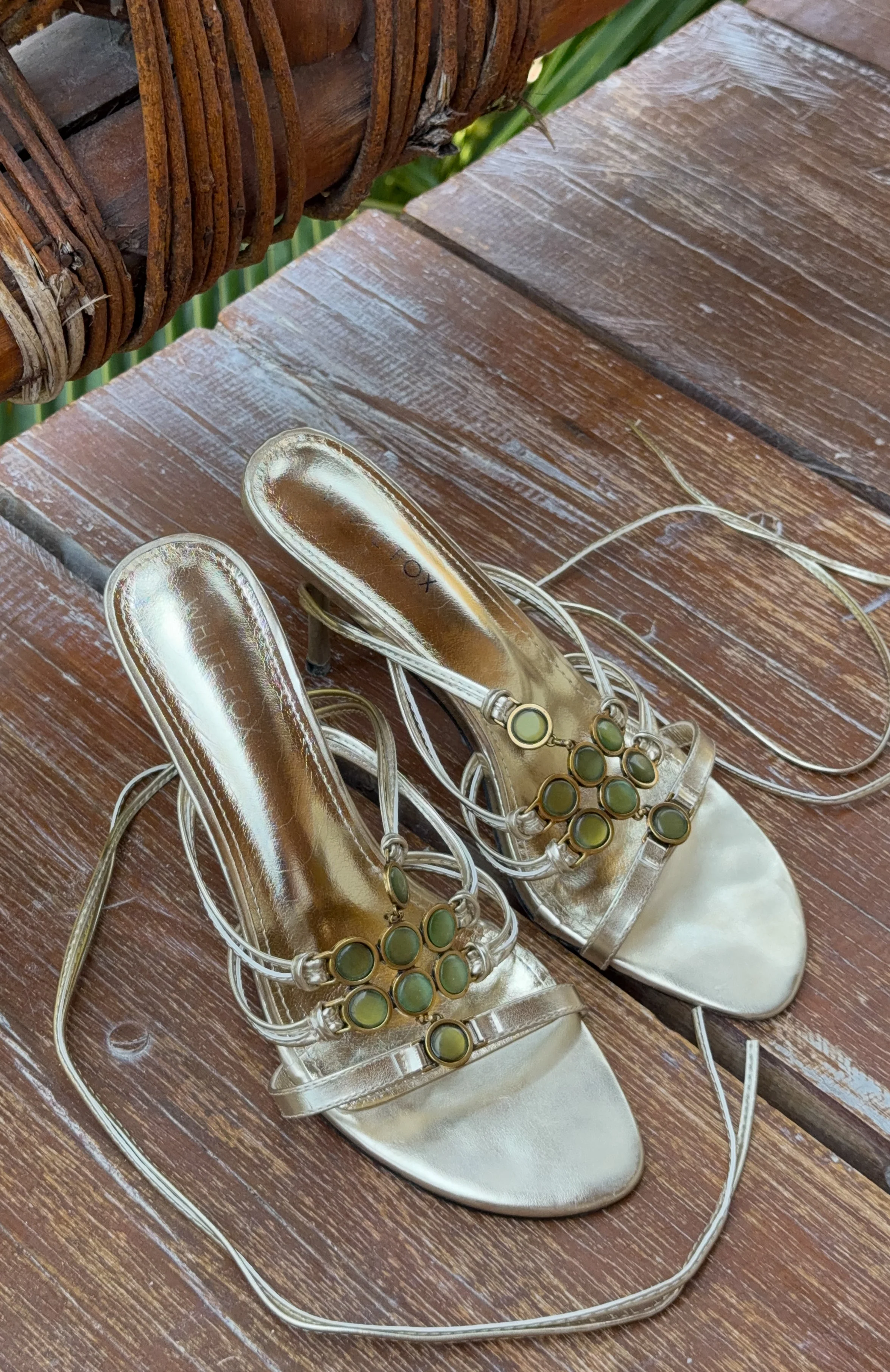 Giana Beaded Wrap Heels Champagne/Lime - Image 2