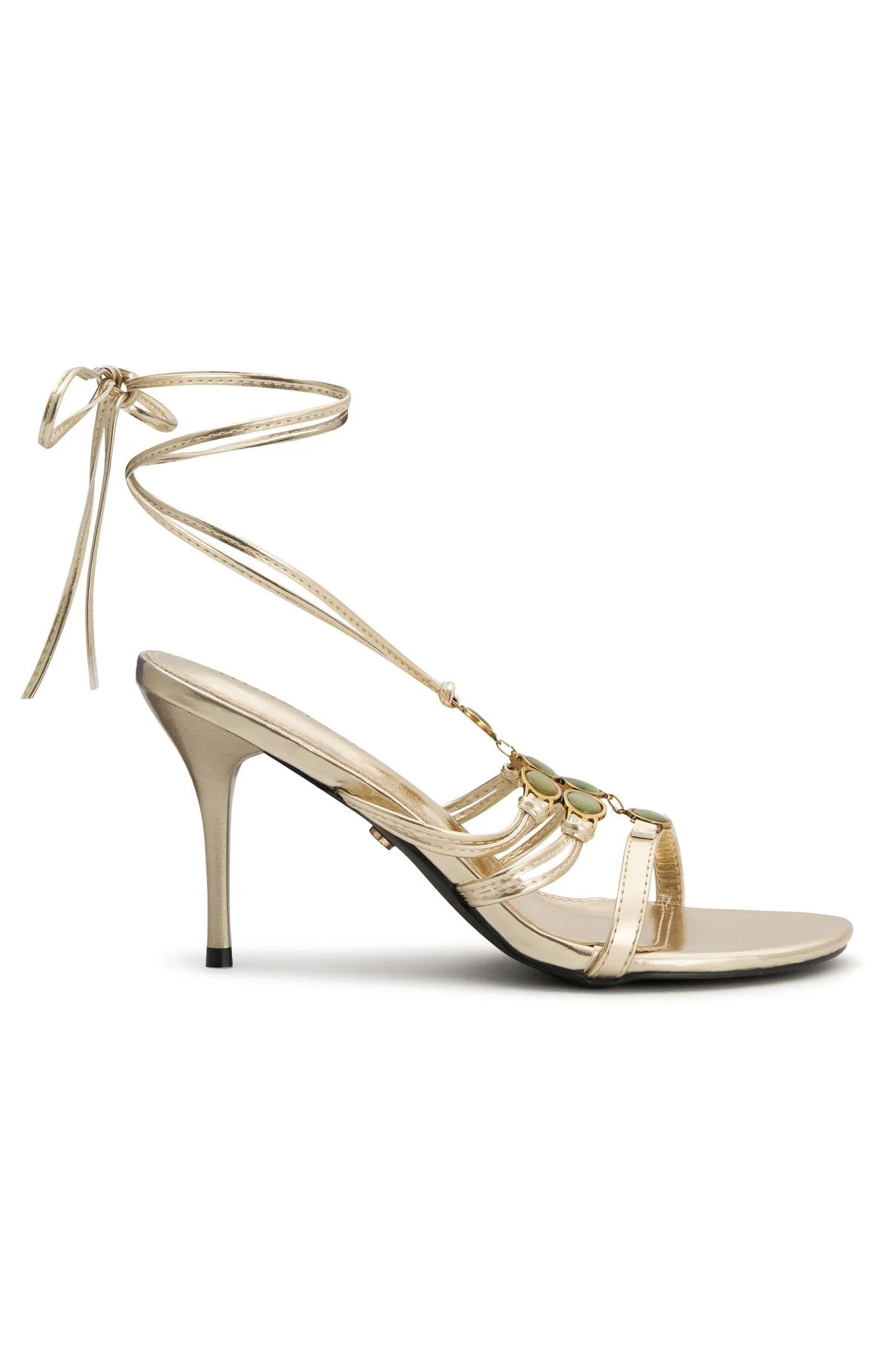 Giana Beaded Wrap Heels Champagne/Lime - Image 4
