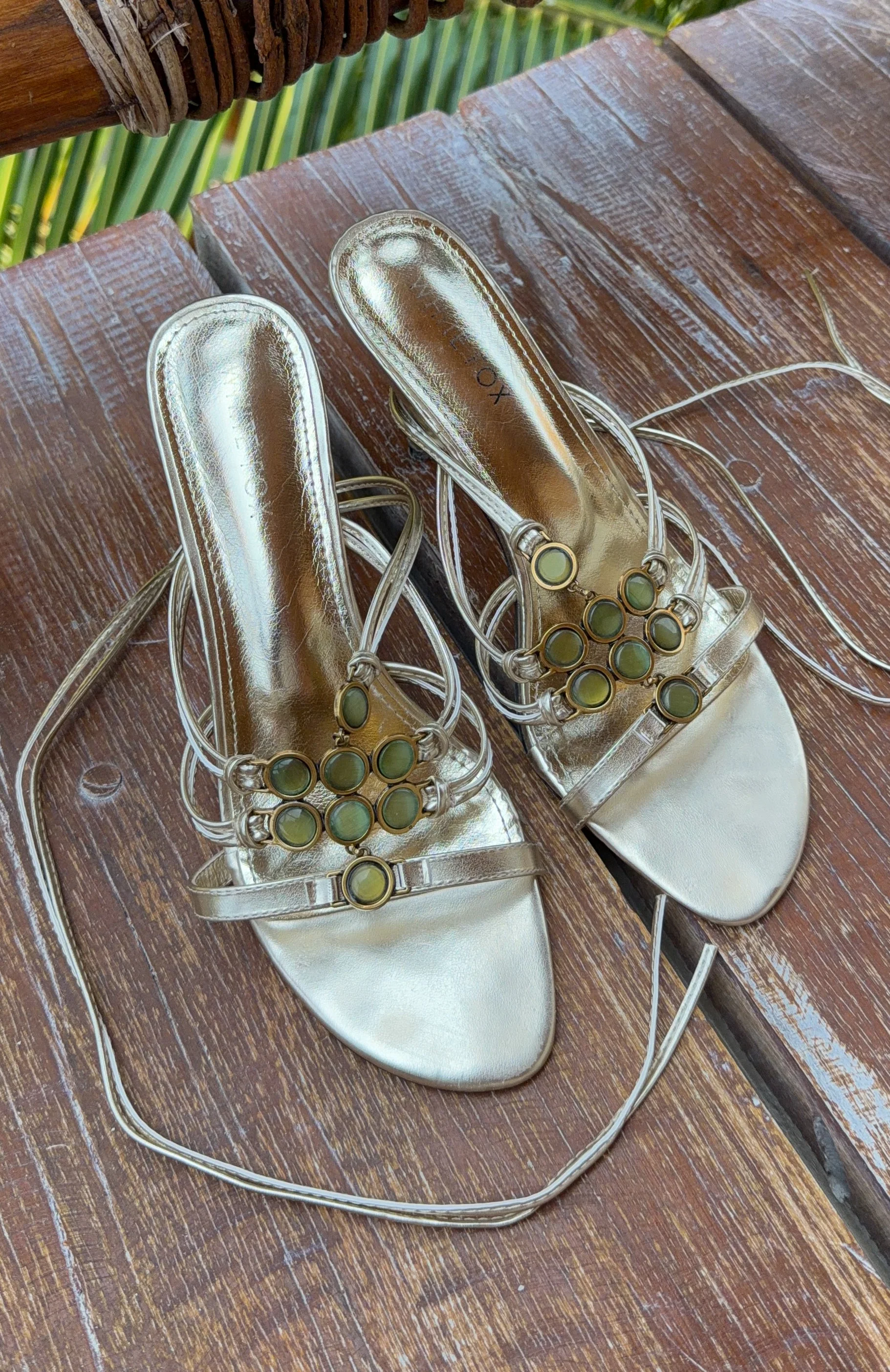 Giana Beaded Wrap Heels Champagne/Lime - Image 6