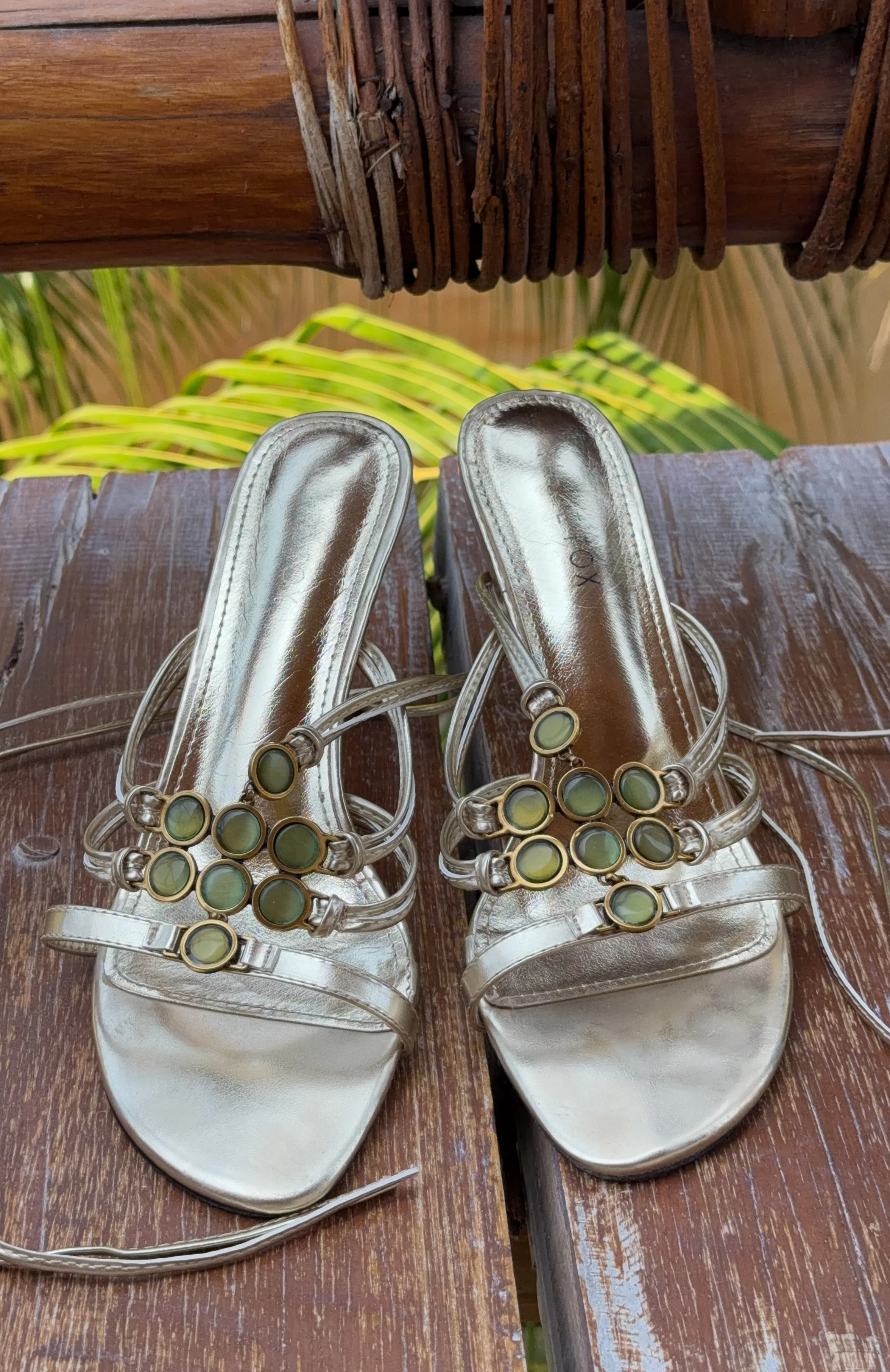 Giana Beaded Wrap Heels Champagne/Lime - Image 7