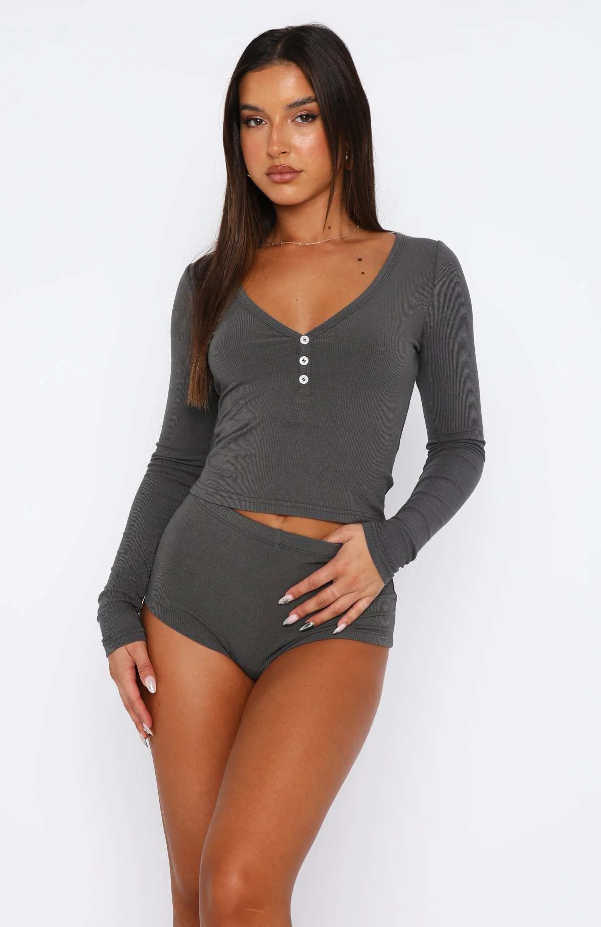 Girl Talk Pyjama Set Charcoal - Image 2