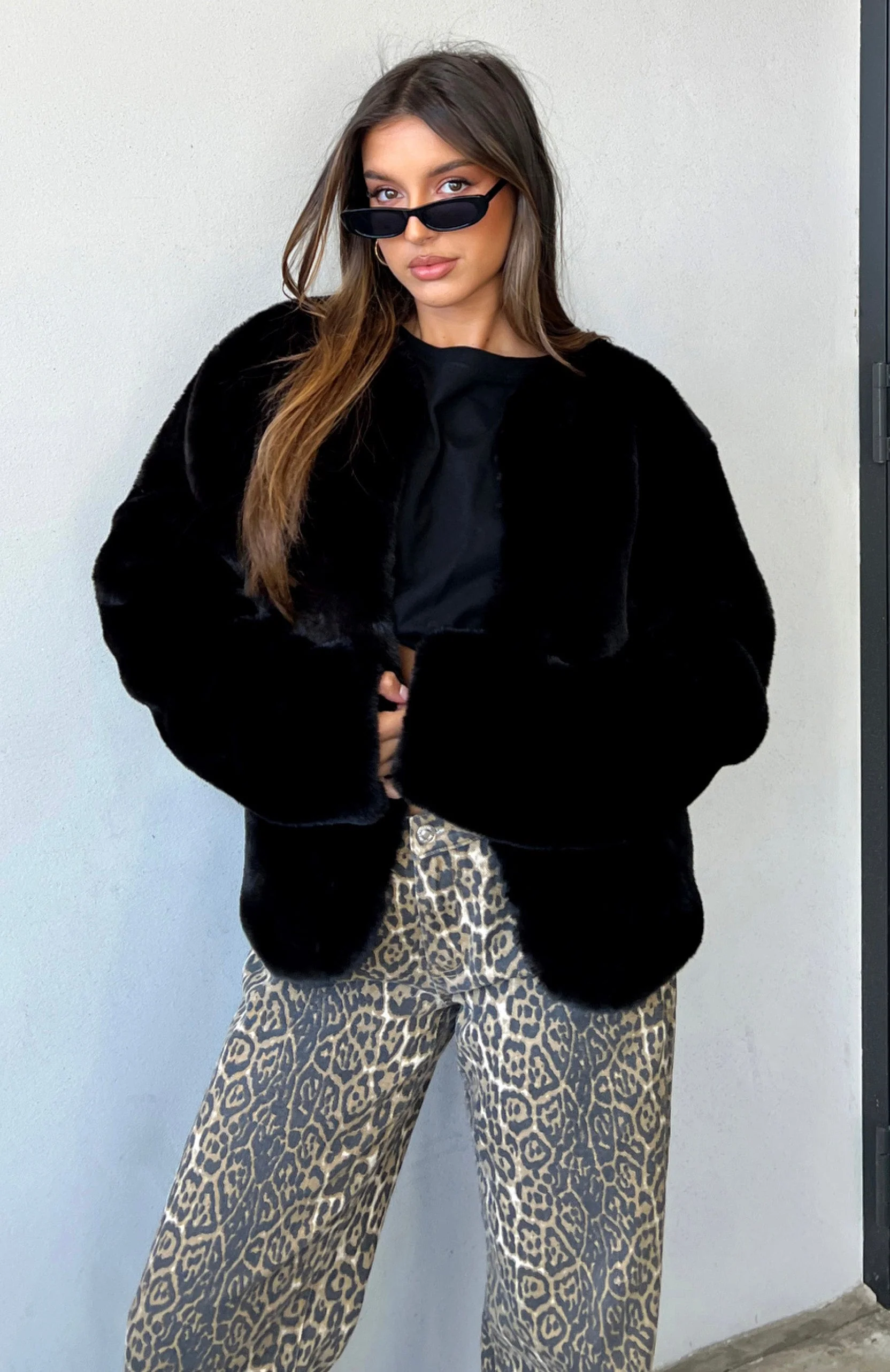 Happy Holidays Faux Fur Jacket Black - Image 6