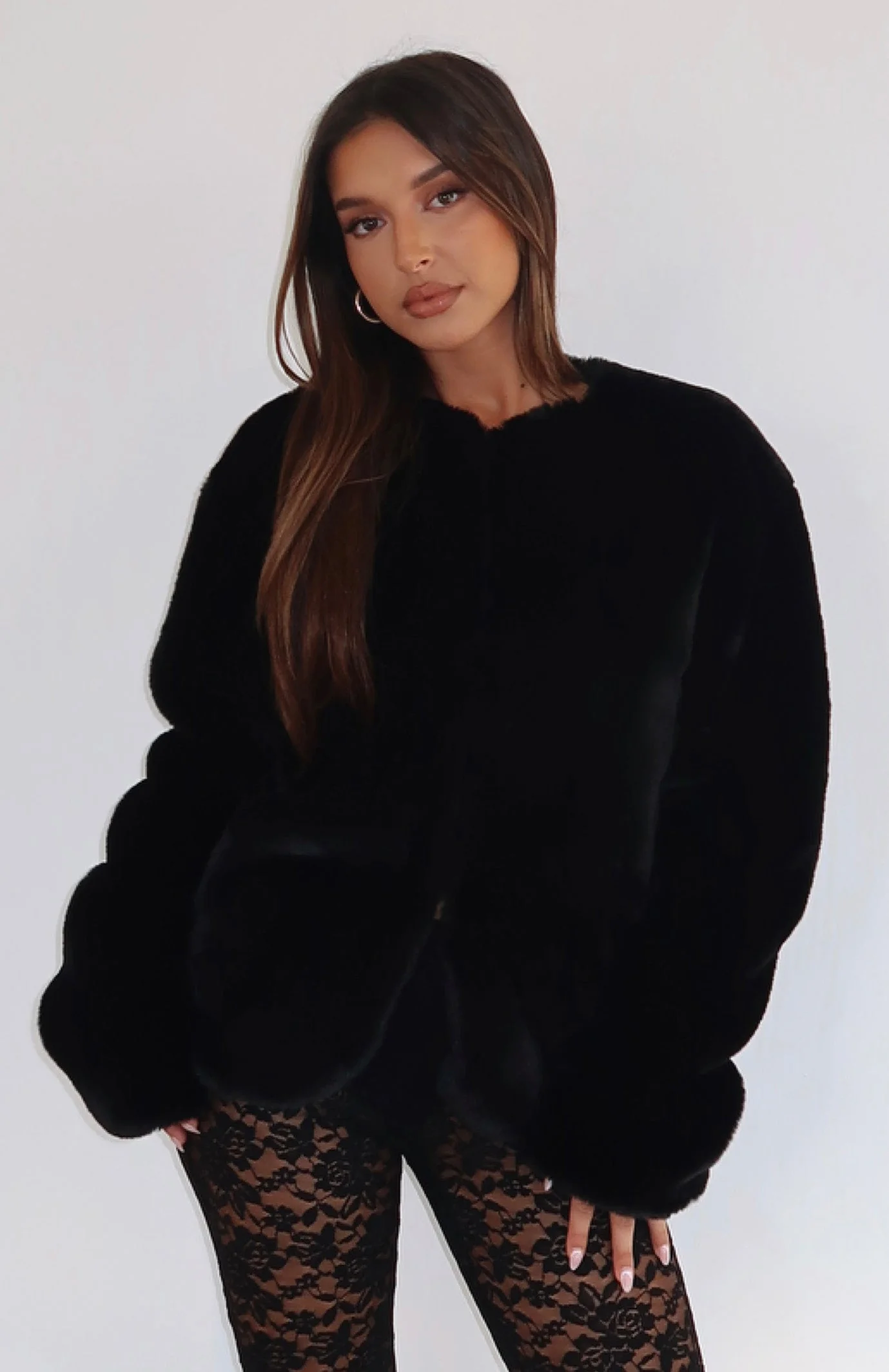 Happy Holidays Faux Fur Jacket Black - Image 8