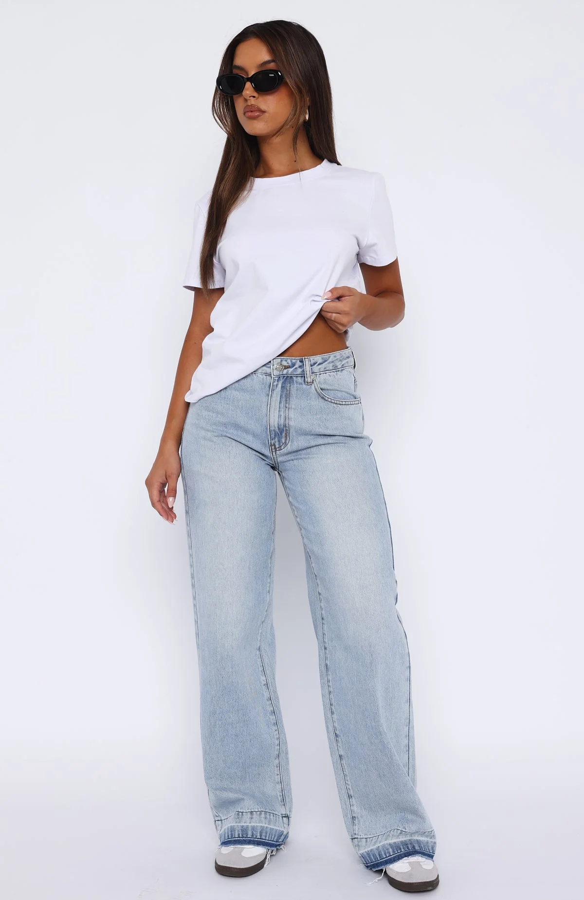 I Don't Need You Mid Rise Wide Leg Jeans Light Blue Wash - Image 2