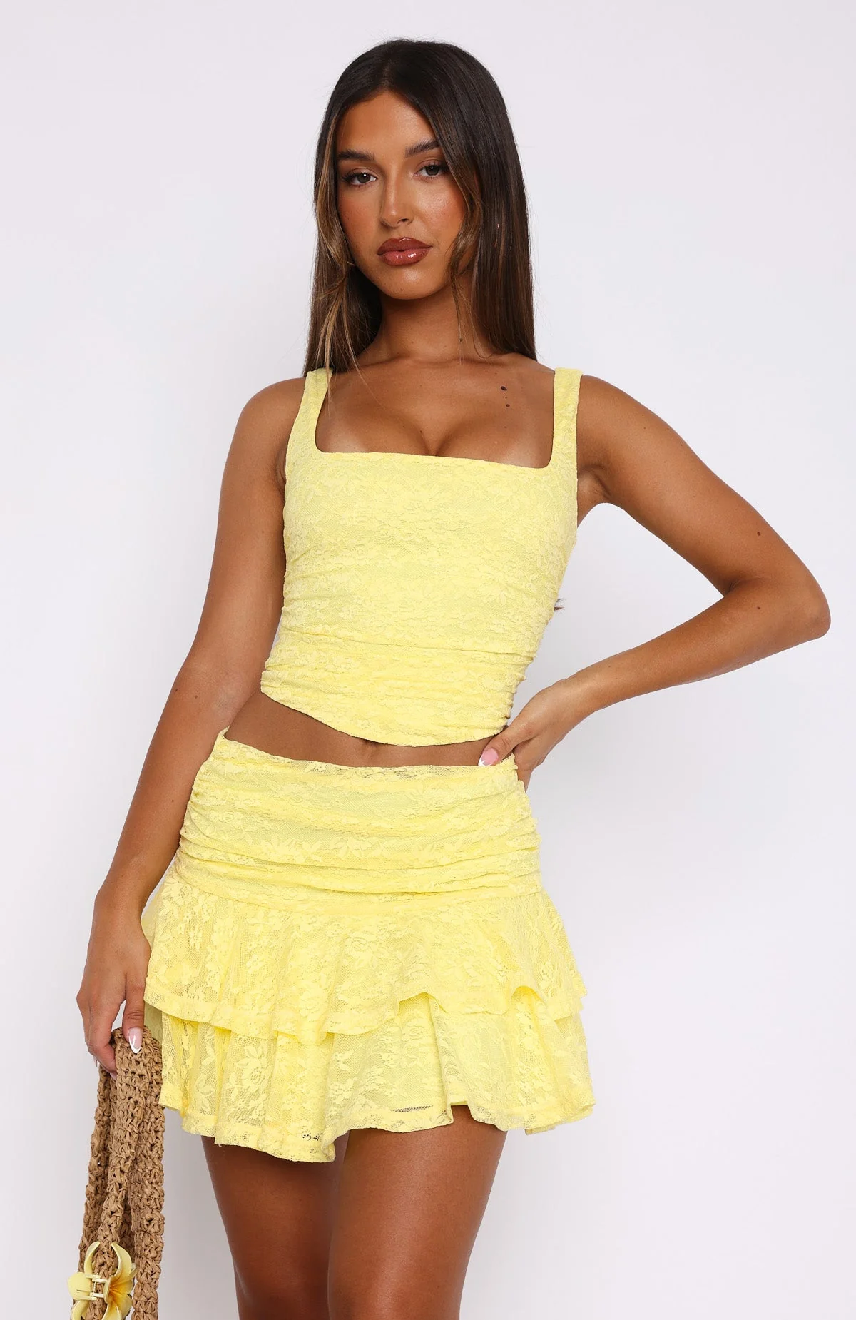Let's Have Some Fun Lace Mini Skirt Lemon - Image 2