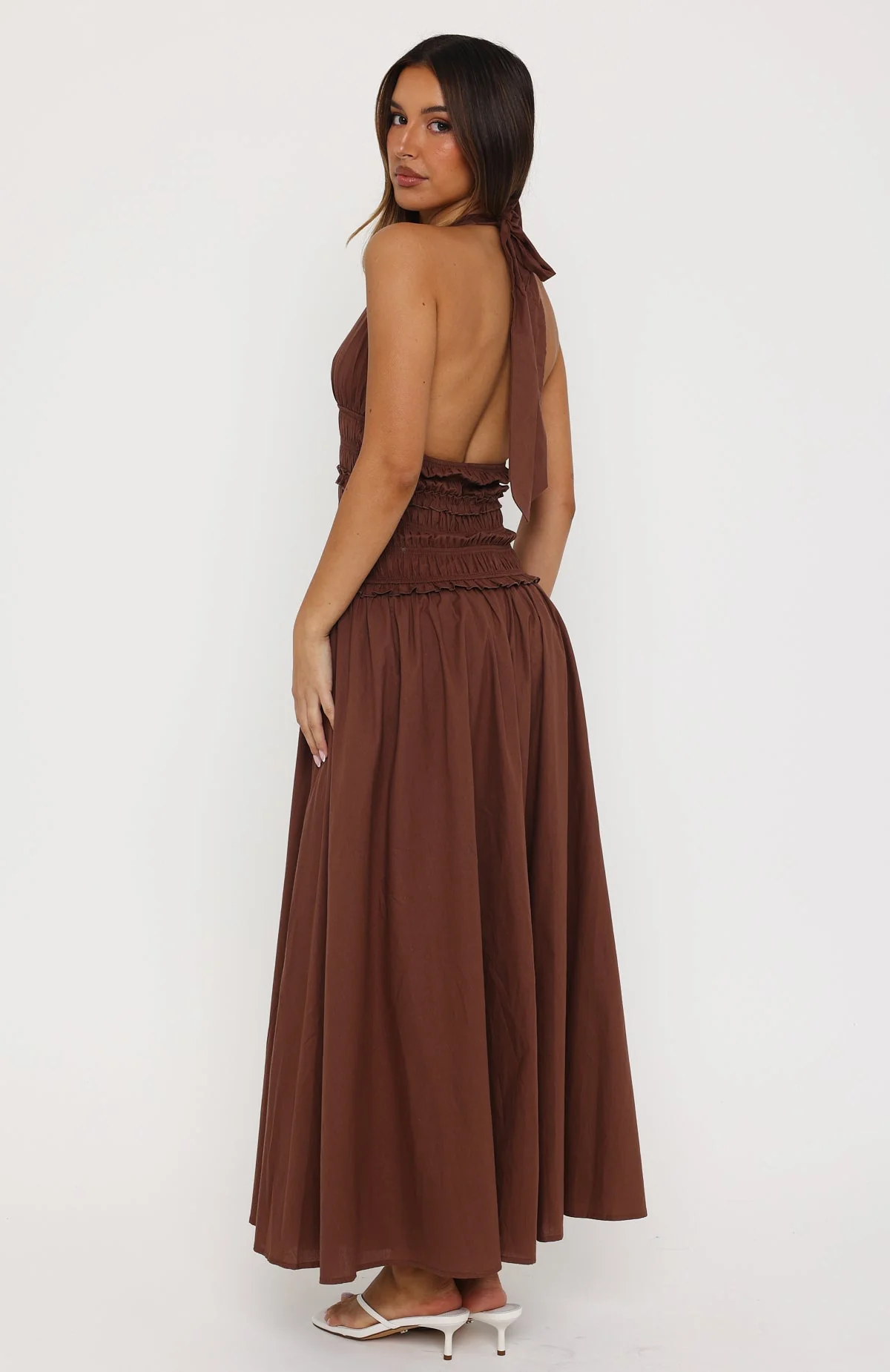 Lucky Enough Halter Maxi Dress Dark Chocolate - Image 4
