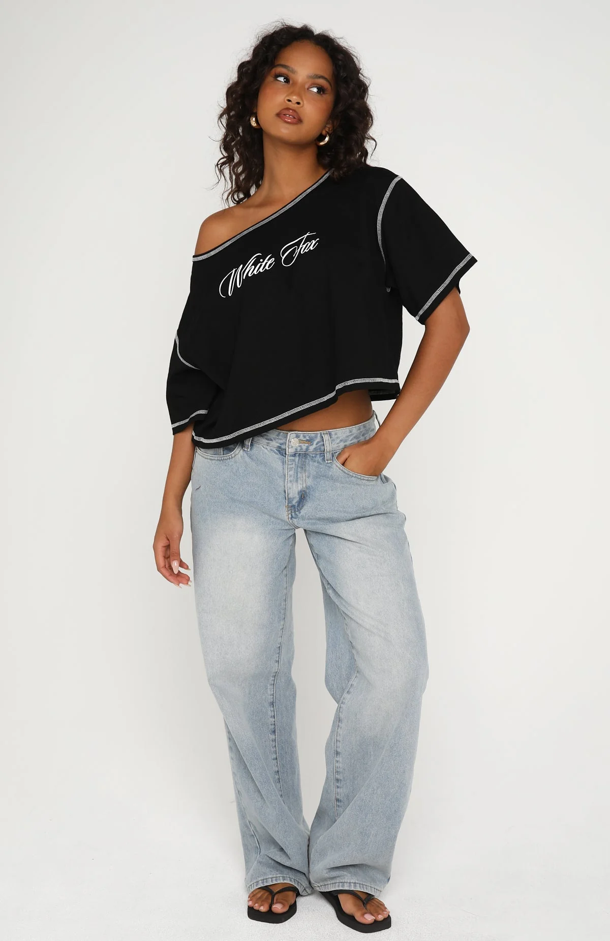 Need More Time Off Shoulder Oversized Tee Black - Image 5
