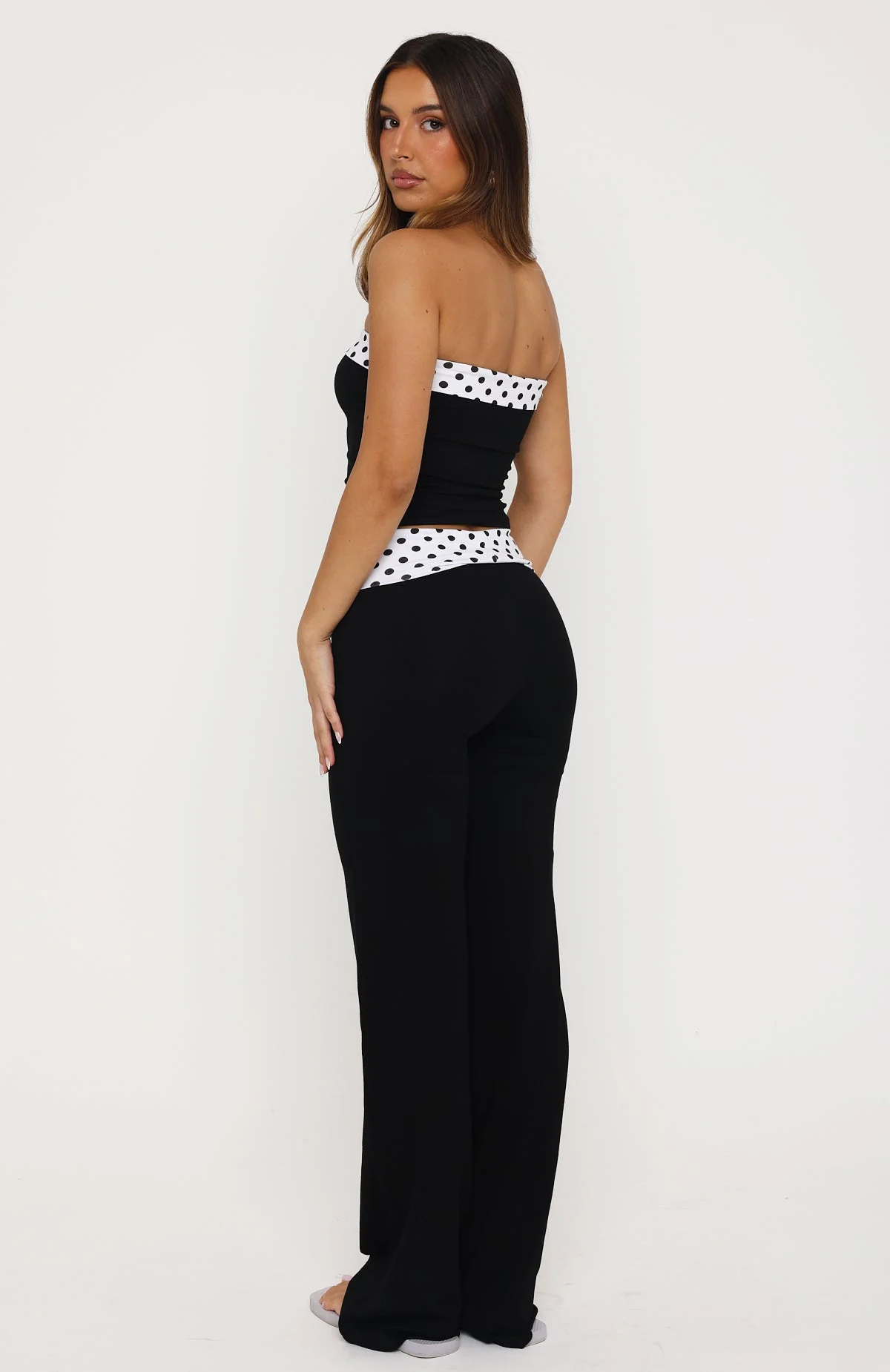 Never In Question Fold Over Pants Black/White Polka Dot - Image 4