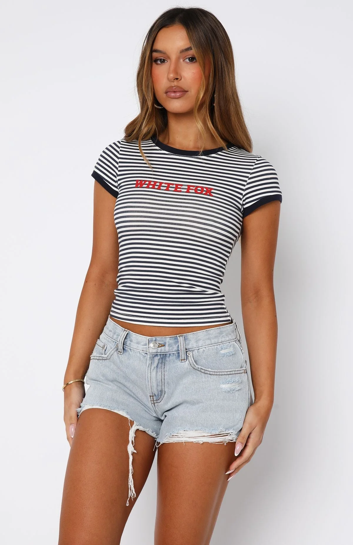 Public Attention Distressed Denim Shorts Glacier Blue - Image 2
