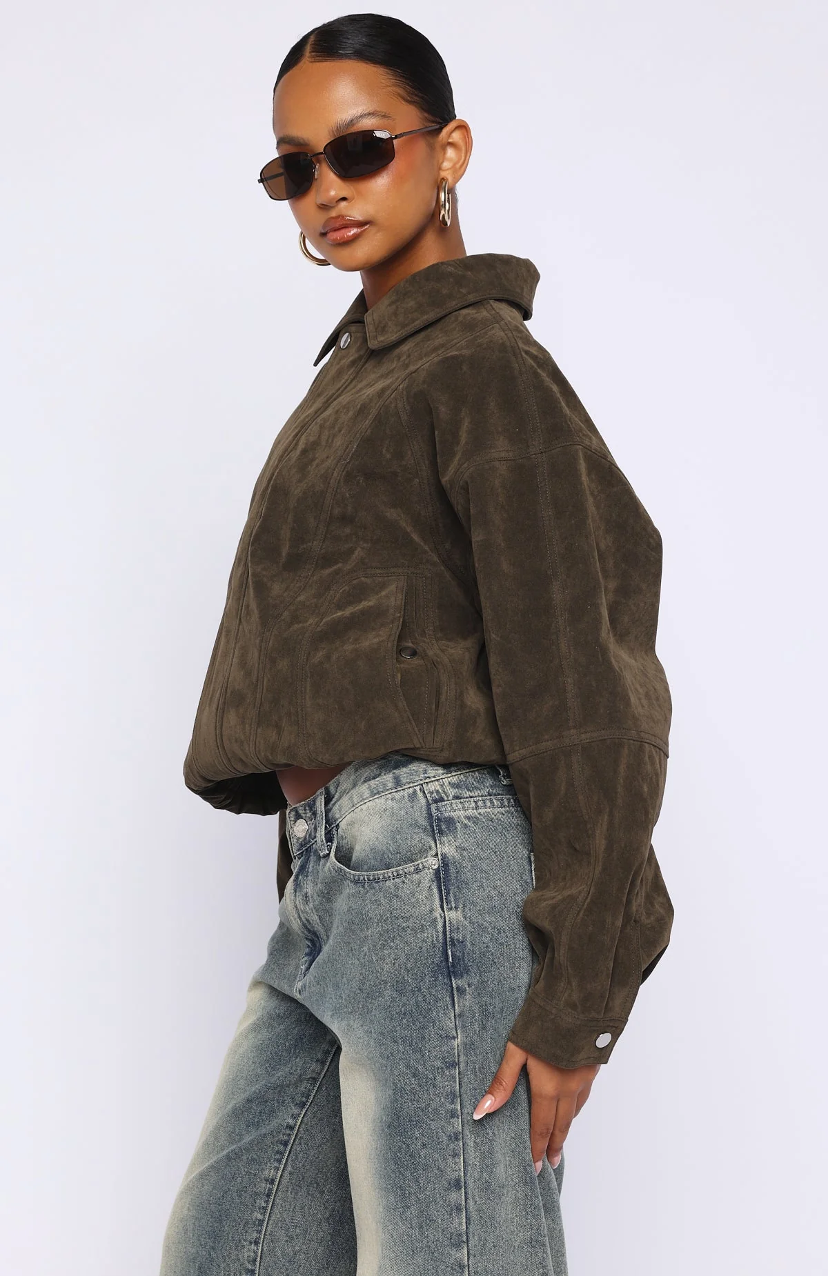 So Easy Faux Suede Jacket Khaki - Image 3