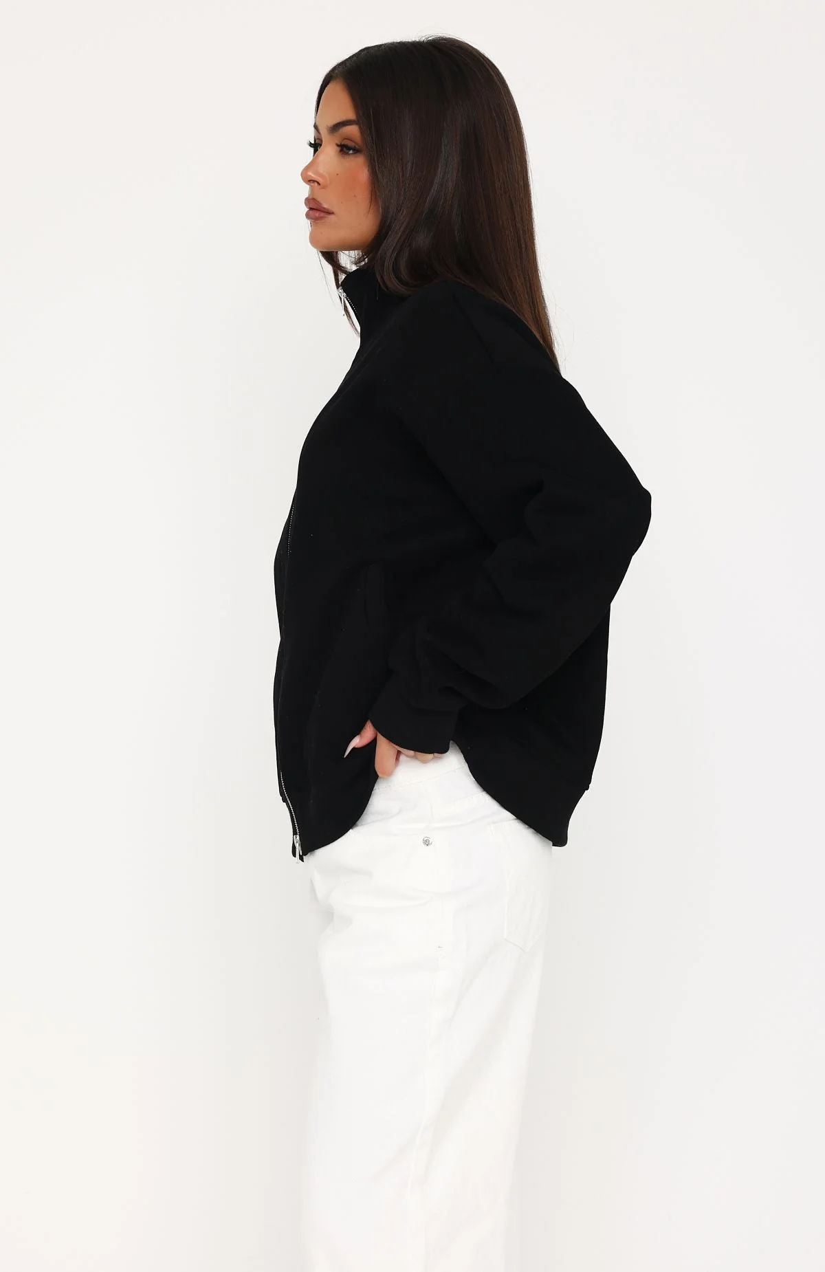 Such A Dream Oversized Zip Front Funnel Neck Jacket Black - Image 3