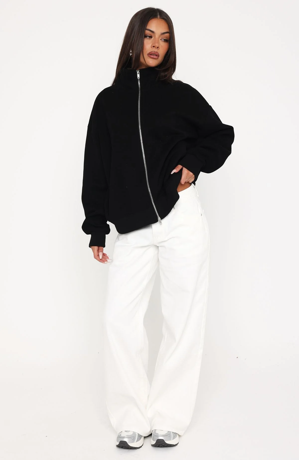 Such A Dream Oversized Zip Front Funnel Neck Jacket Black - Image 5