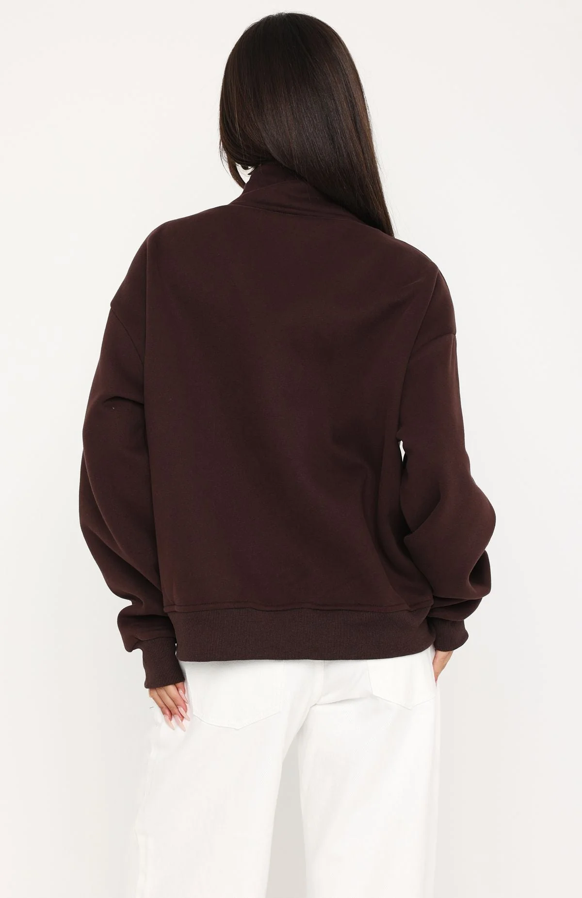 Such A Dream Oversized Zip Front Funnel Neck Jacket Chocolate - Image 4