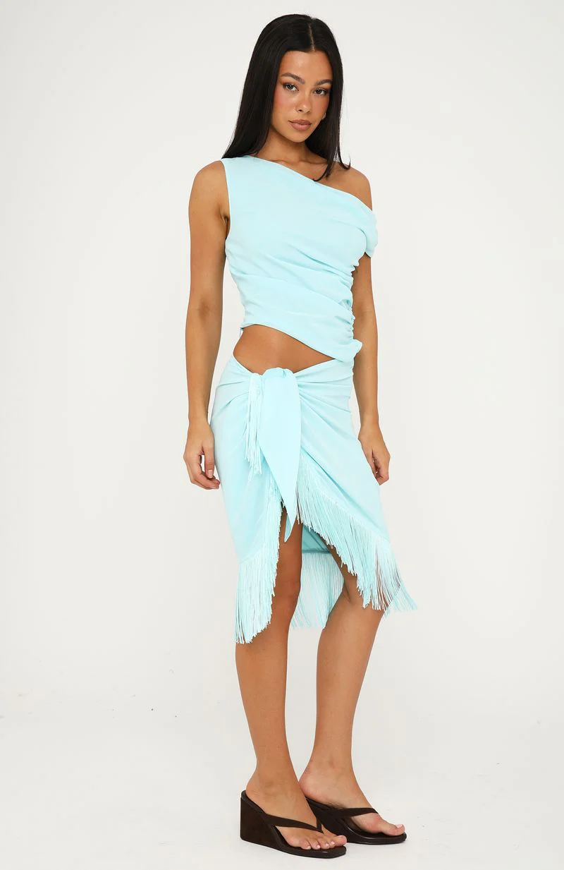 Sweet And Savage Off Shoulder Midi Dress Aqua - Image 3