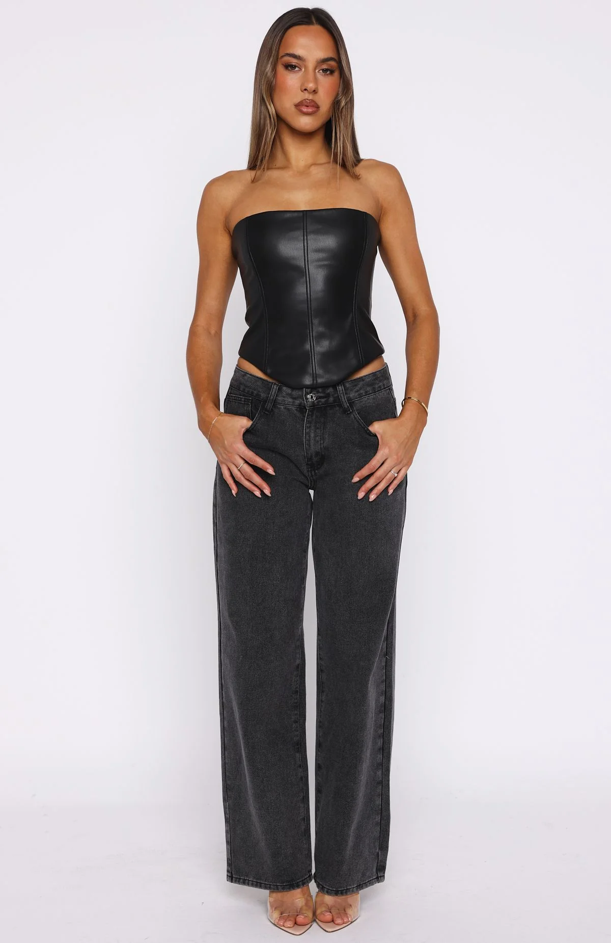 Wipe My Mind Strapless PU Bustier Black - Image 5
